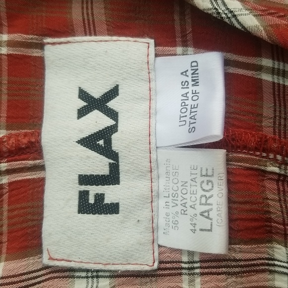 Flax L - women's rust/tan/peach/cream plaid 3/4 sleeve midi dress - Picture 3 of 5